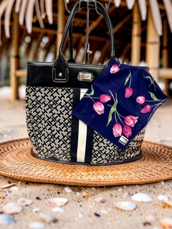Tommy Hilfiger Handbags - New-Everyday Tommy Hilfiger Black/ White Logo Tote Bag +New Renoma Kerchief (10